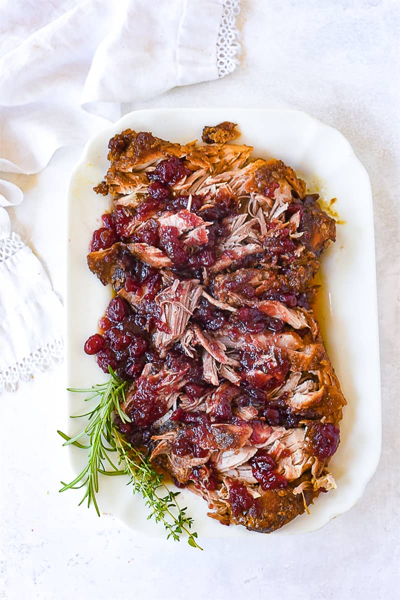 overhead shot of cranberry pork roast