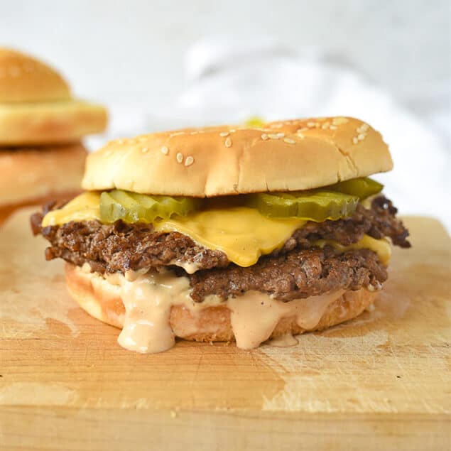 hamburger on a cutting board