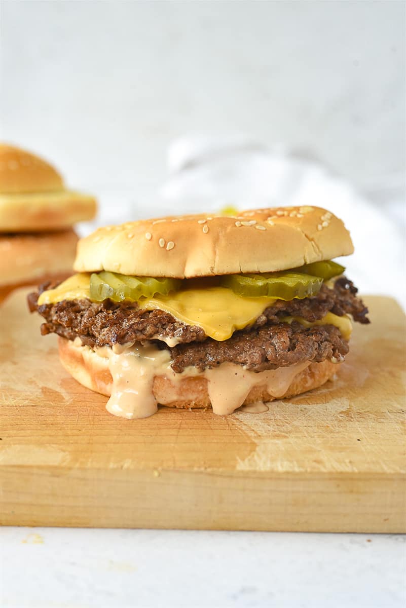 hamburger on a cutting board