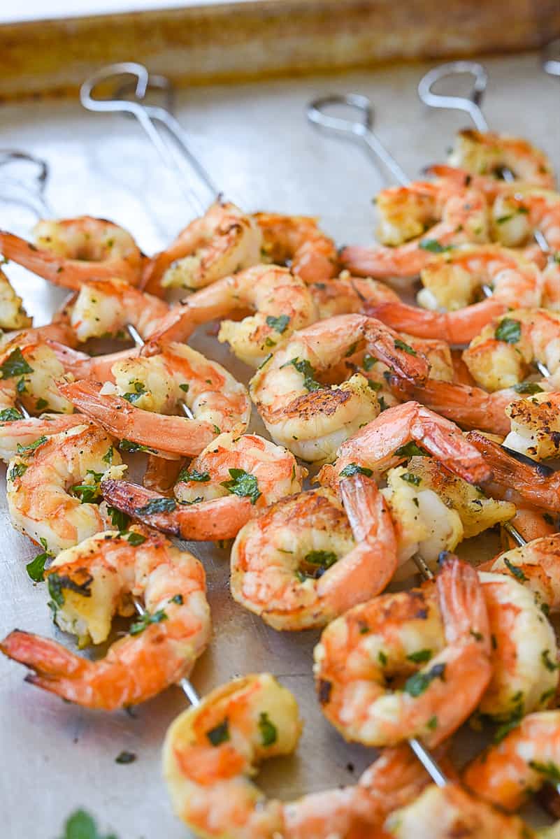 Garlic Herb Shrimp on a baking sheet