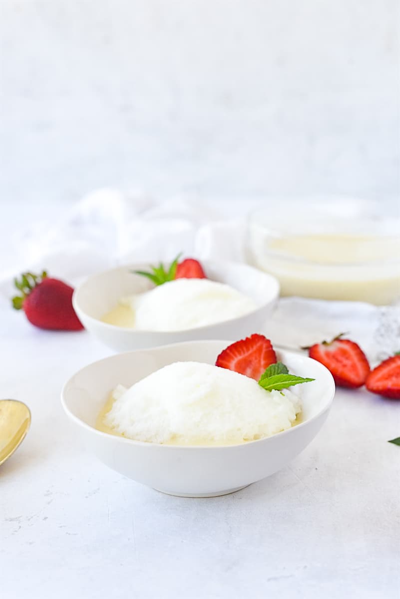 two bowls of lemon snow pudding