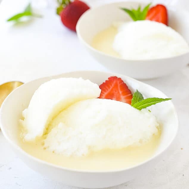 two bowls of lemon snow pudding