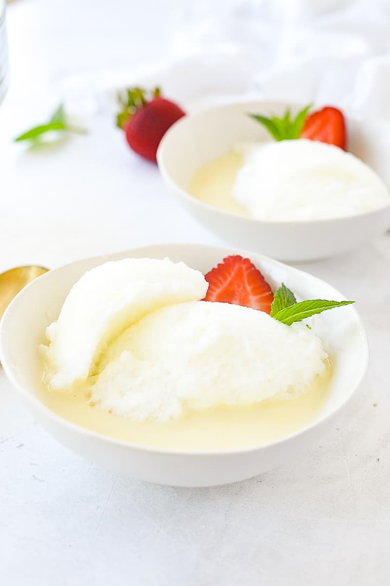 two bowls of lemon snow pudding