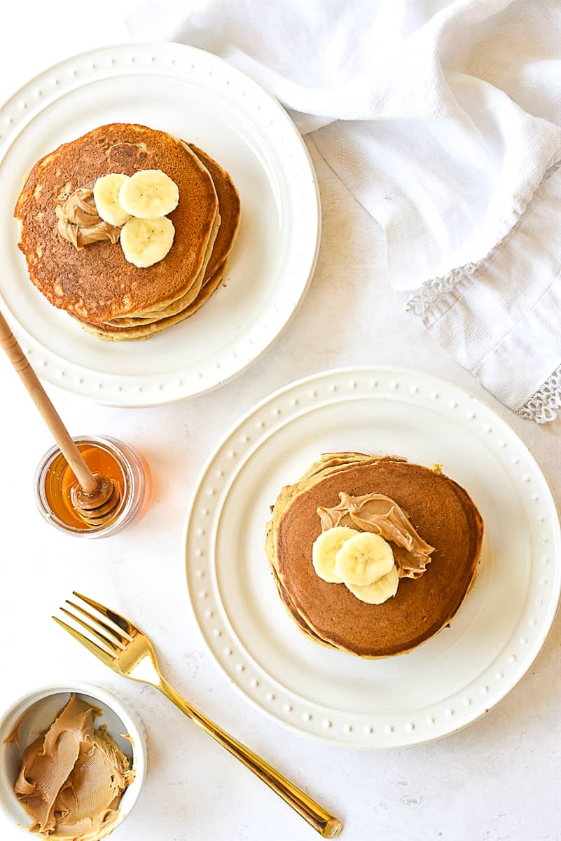 overhead shot of pancakes