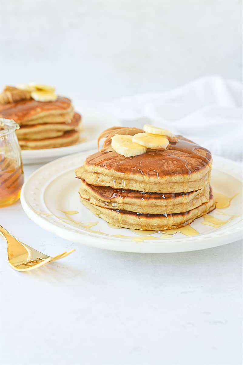 stack of peanut butter pancakes