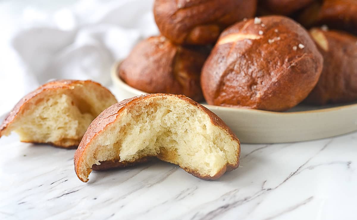 pretzel roll torn open