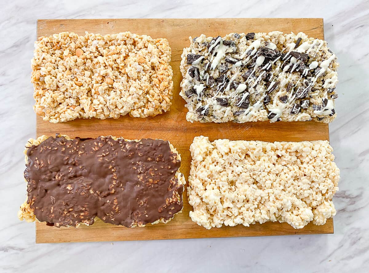 four variations of rice krispies treats