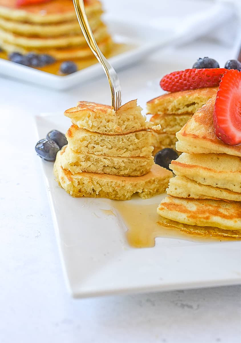 fluffy pancakes on a fork