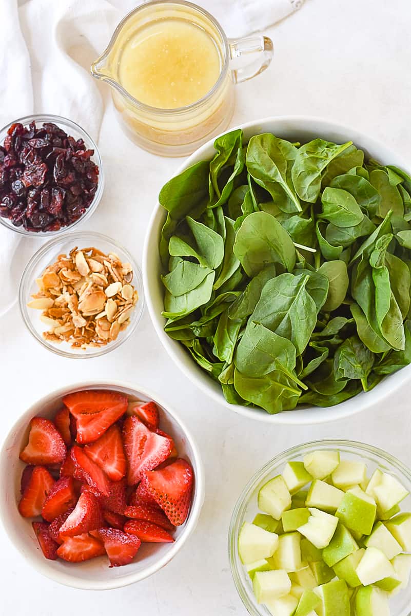 ingredients for spinach fruit salad