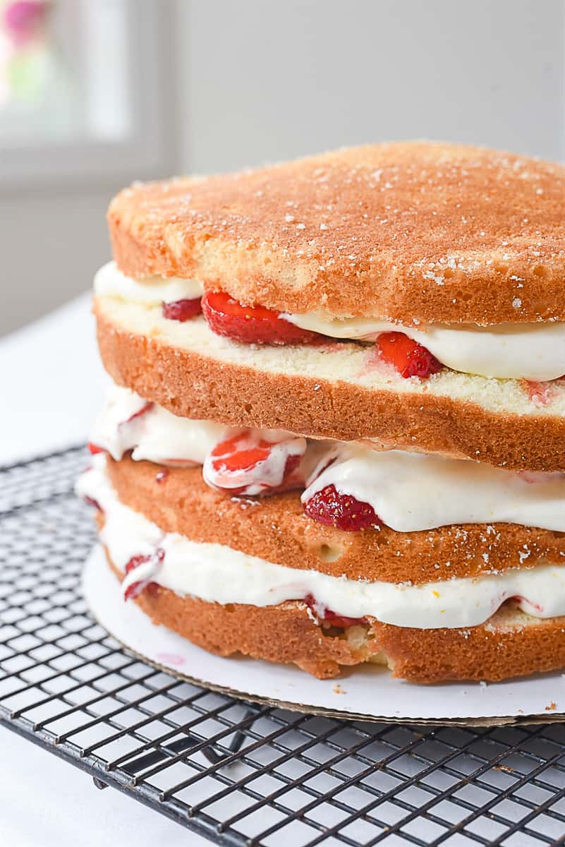 layers of strawberry cake