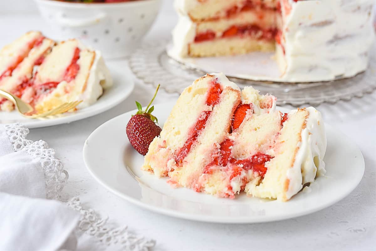 two slices of strawberry layer cake