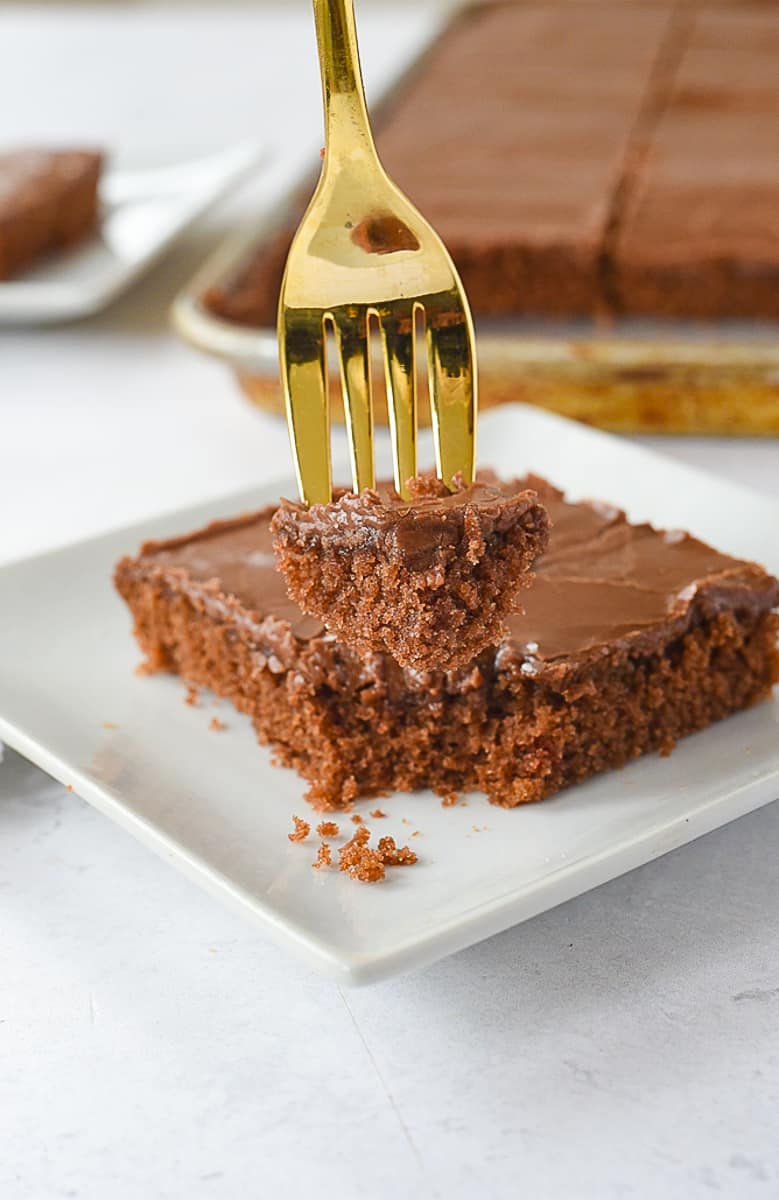 a fork full of texas sheet cake