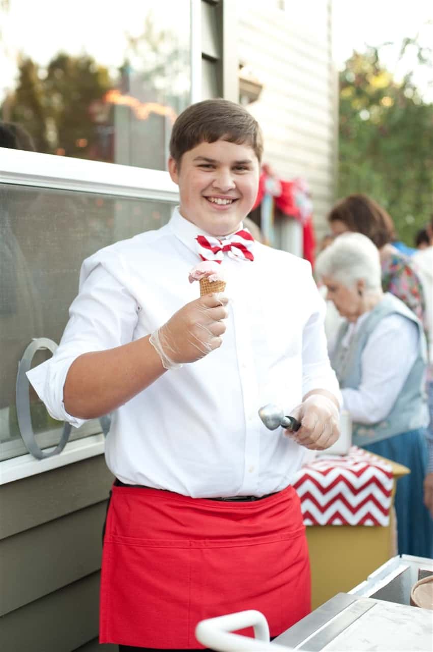 boy scooping ice cream