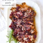cranberry pork on a white platter