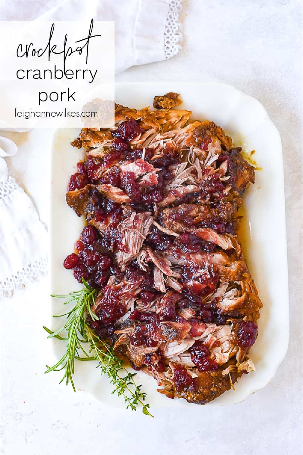 cranberry pork on a white platter