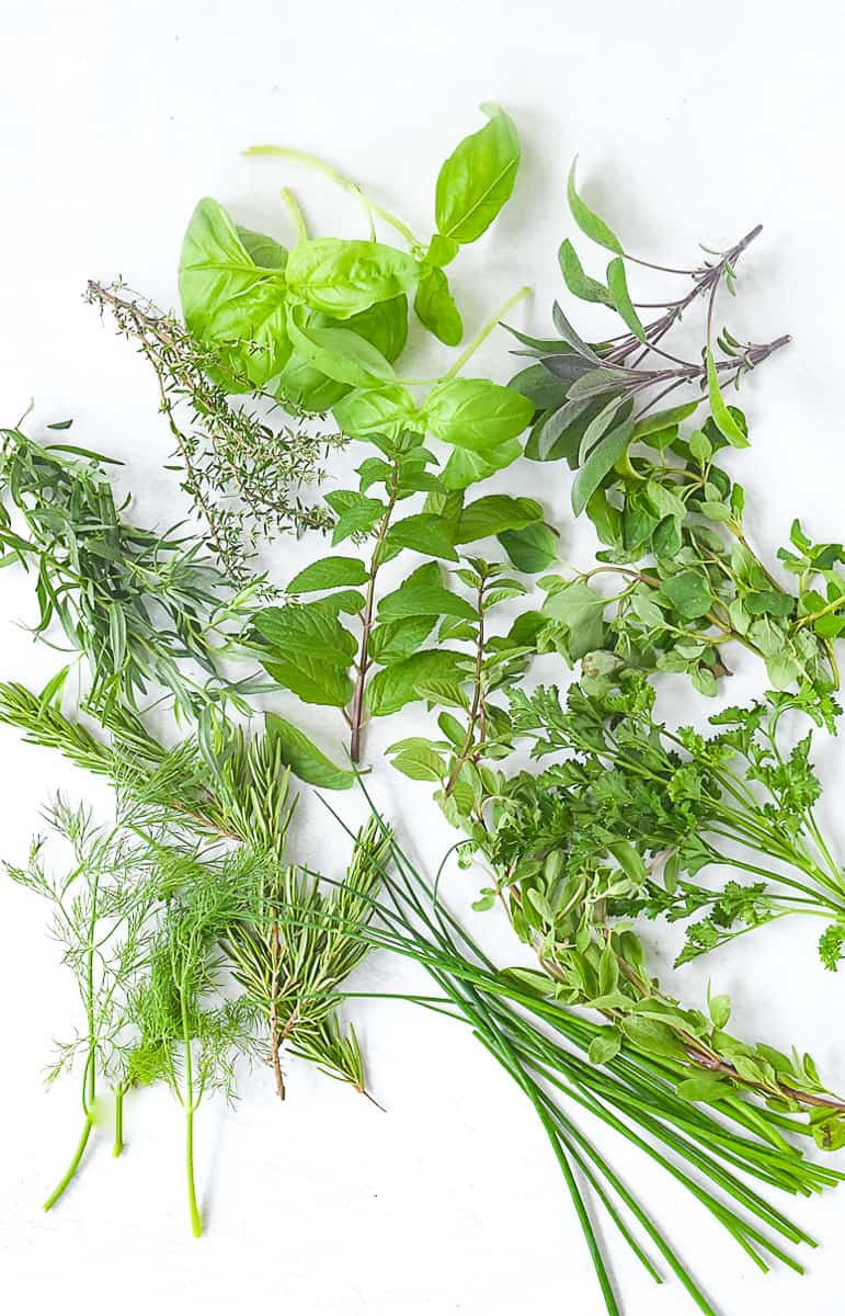 overhead shot of a pile of herbs