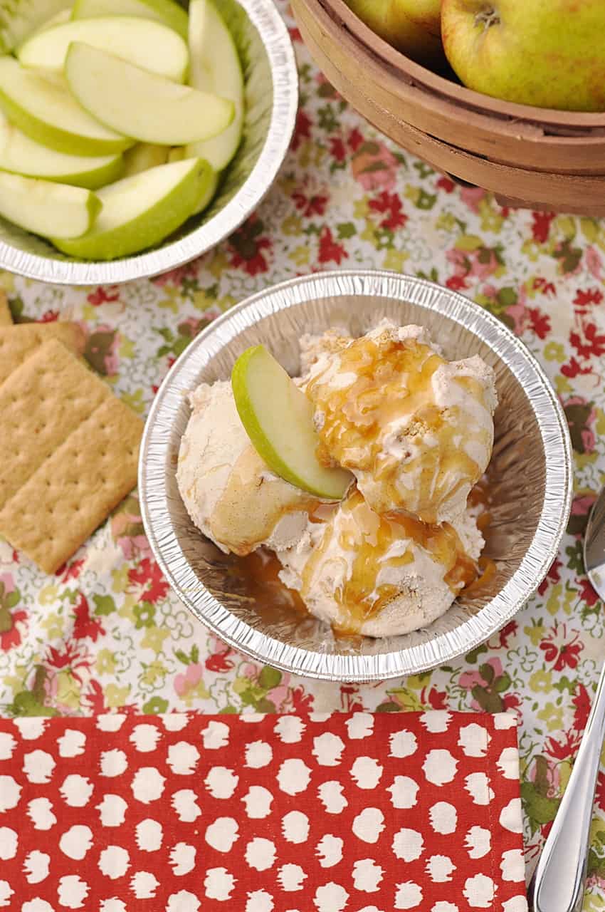 overhead shot of apple pie ice cream