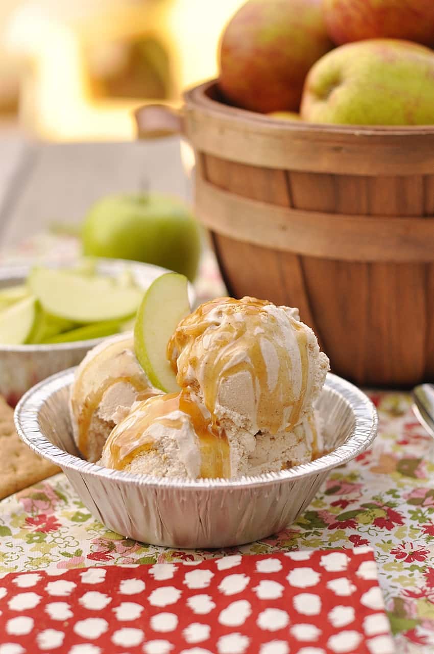 pie tin full of apple pie ice cream