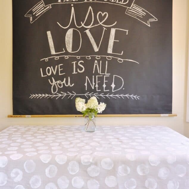chalkboard party backdrop hanging on wall