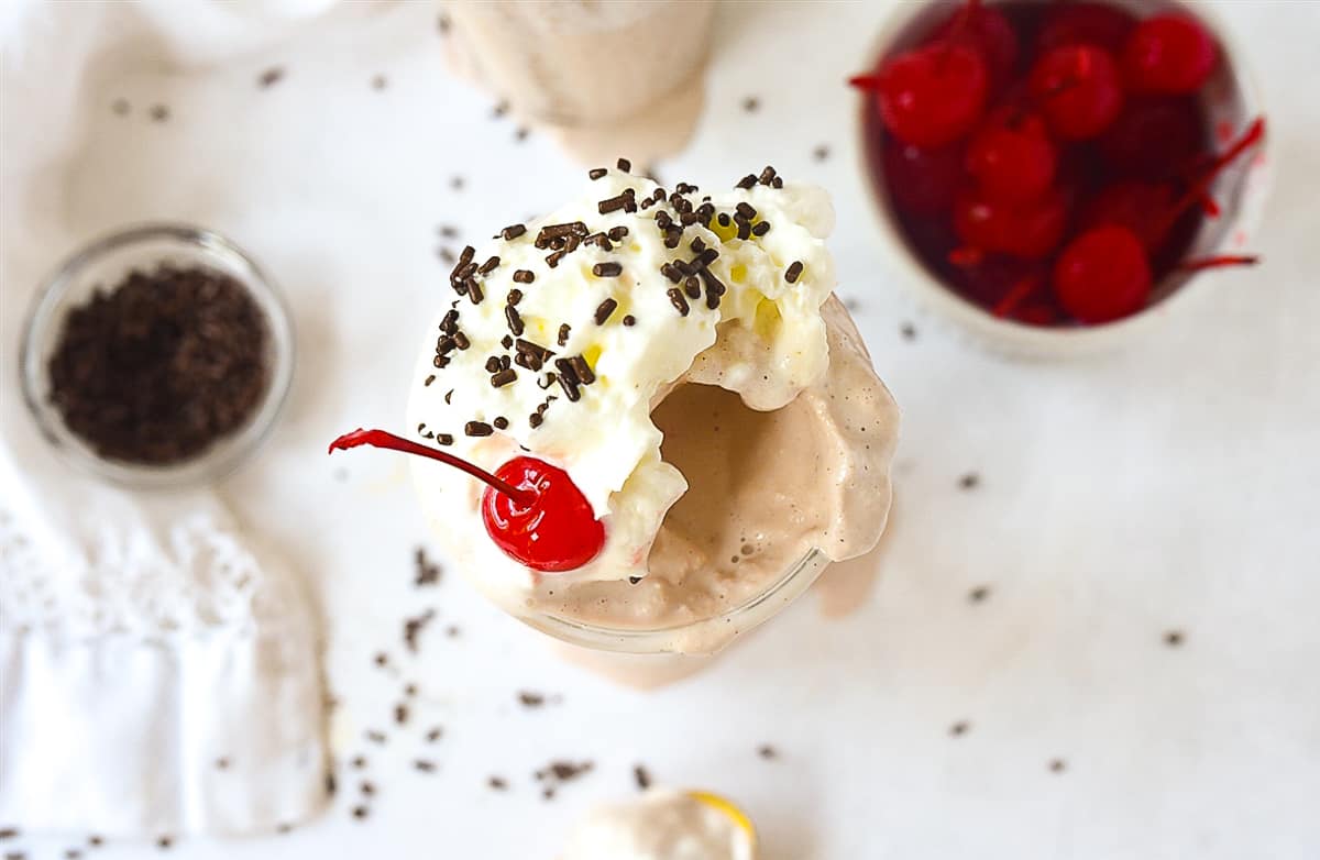 overhead shot of a milkshake