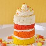 candy corn cake on a plate