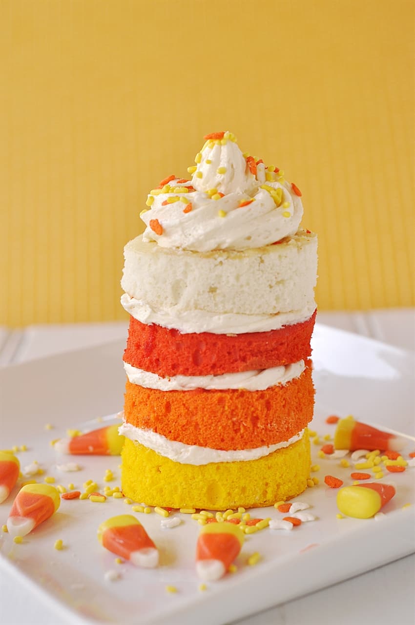 candy corn cake on a plate