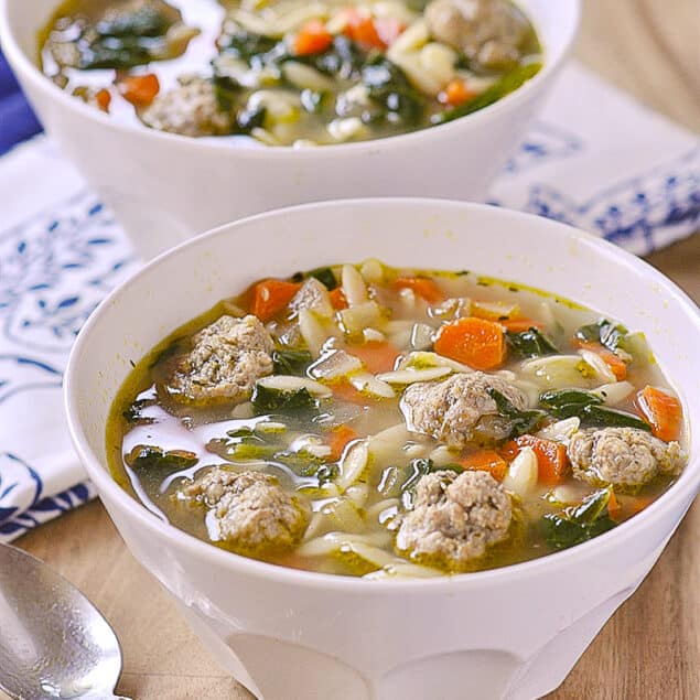 two bowls of italian wedding soup