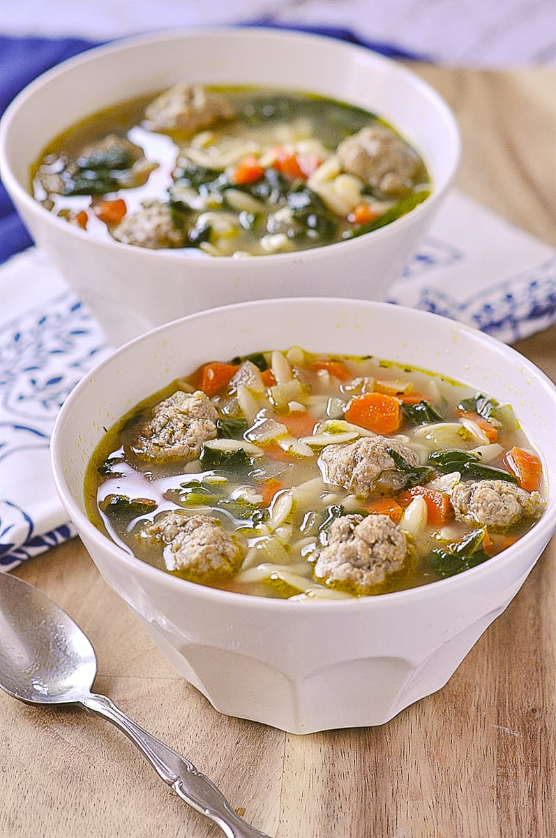 two bowls of italian wedding soup