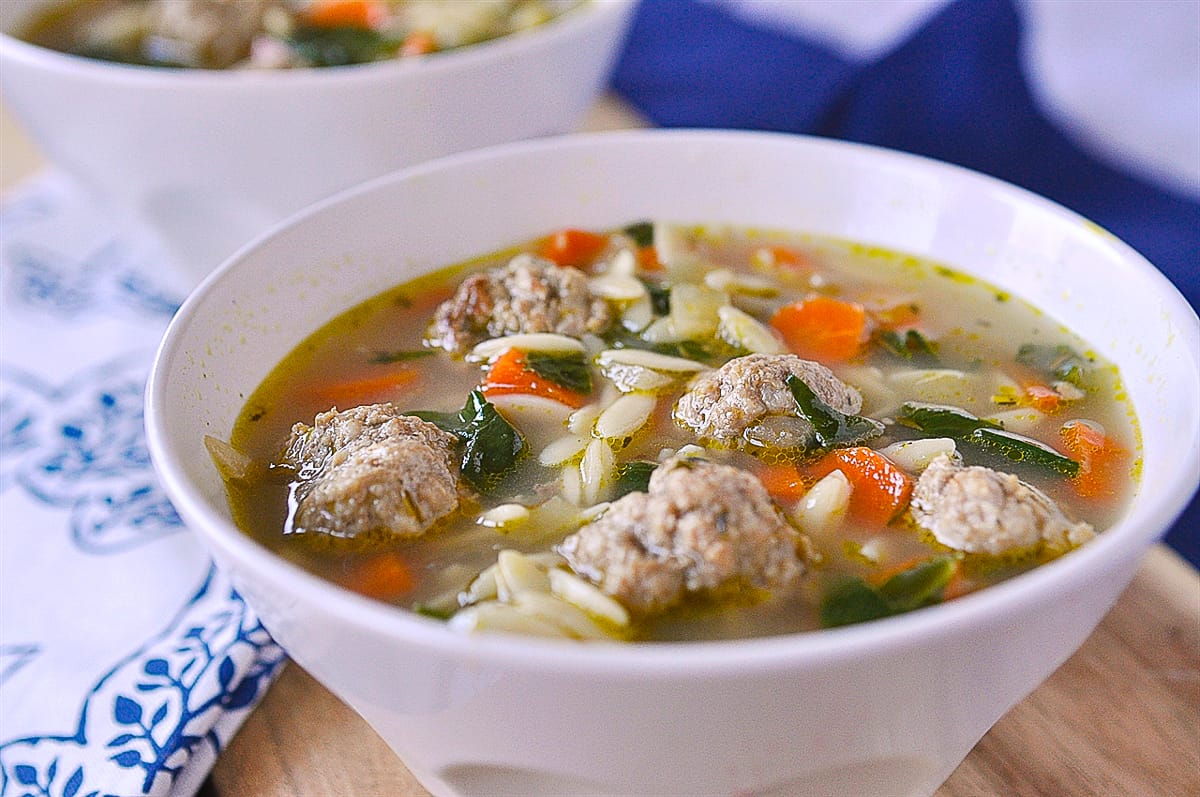 white bowl of italian wedding soup