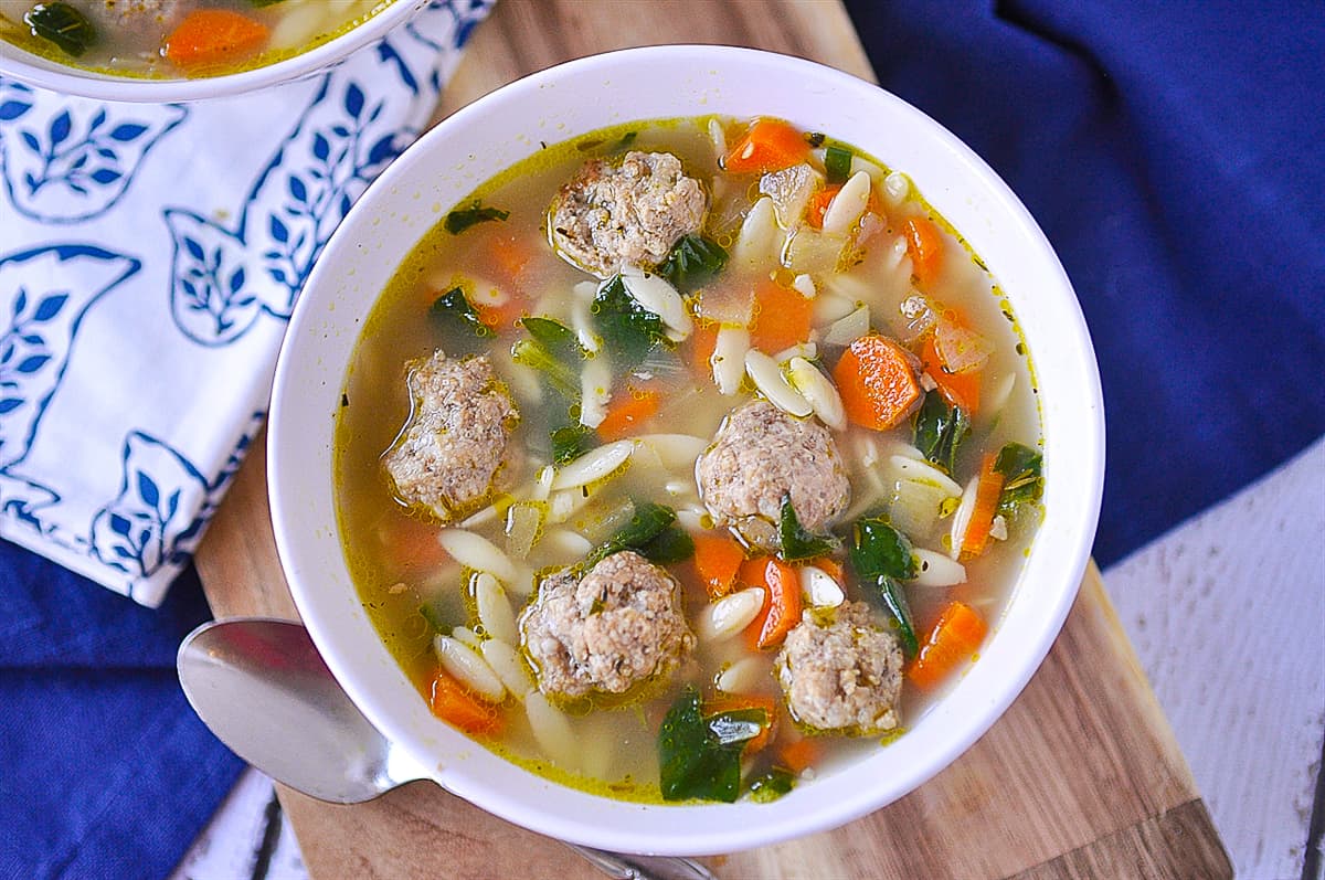 overhead shot of one bowl of soup