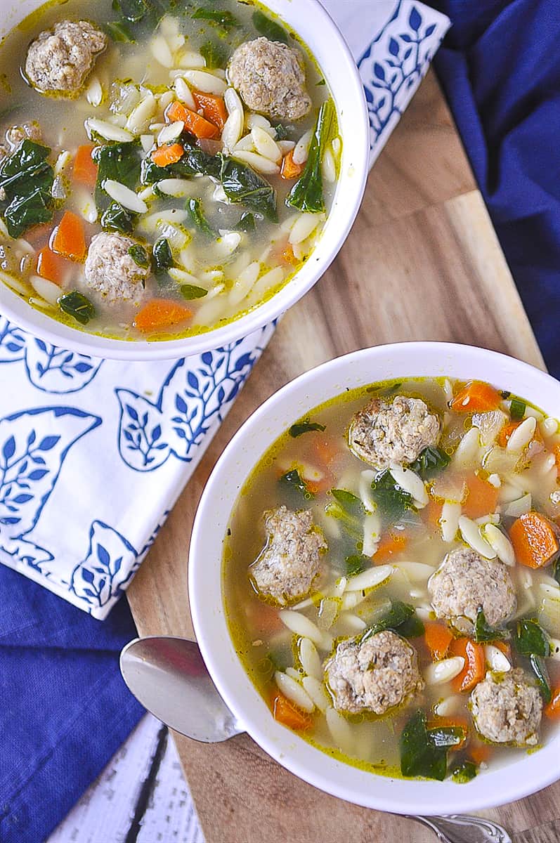 overhead shot of italian wedding soup