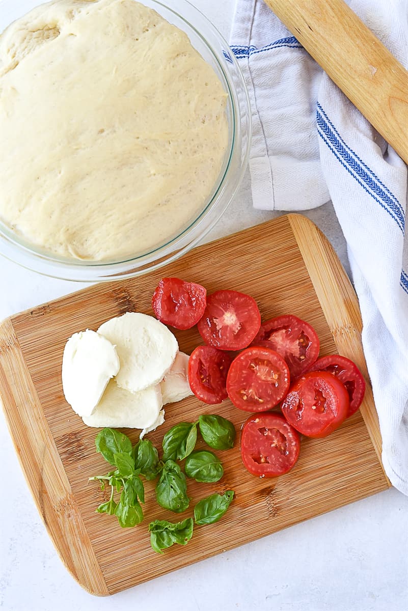 overhead shot of calzone ingredients