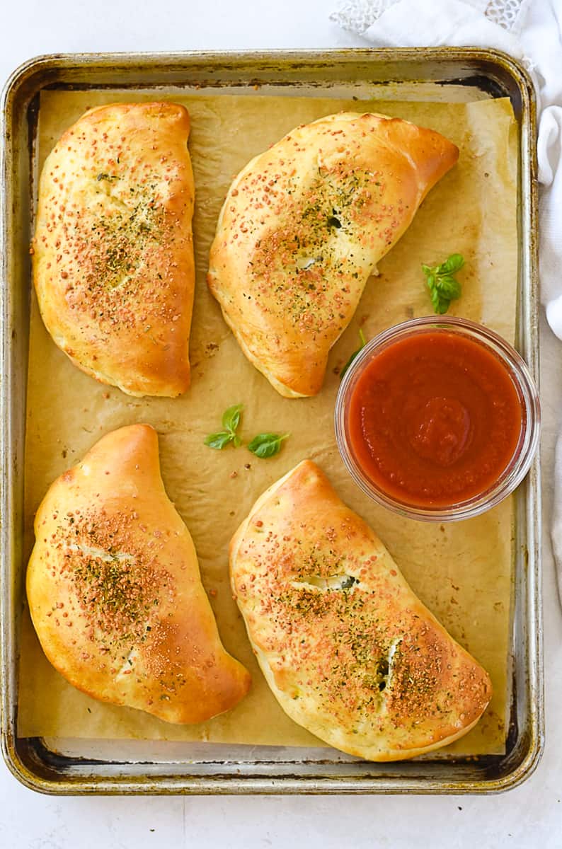 overhead shot of baked calzone