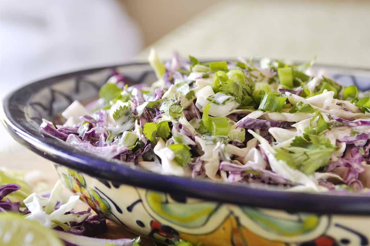 closeup of mexican cole slaw in a bowl