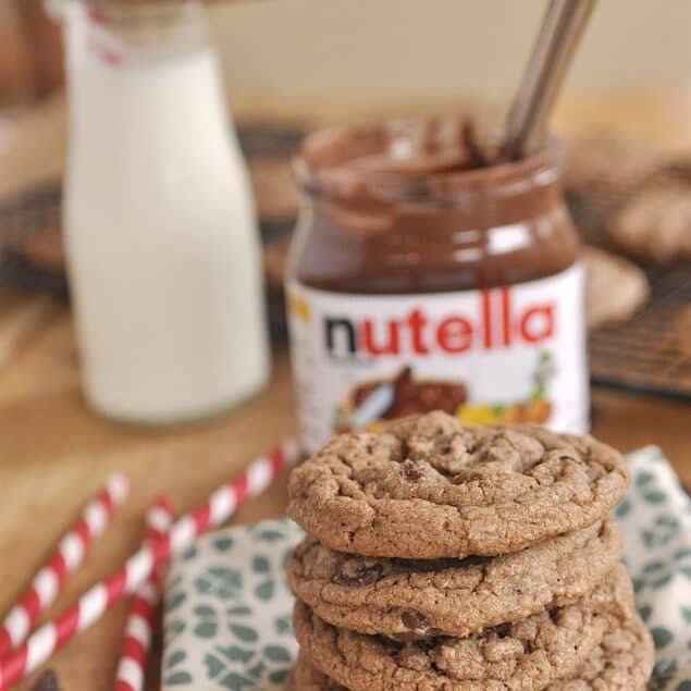 stack of nutella chocolate chip cookies