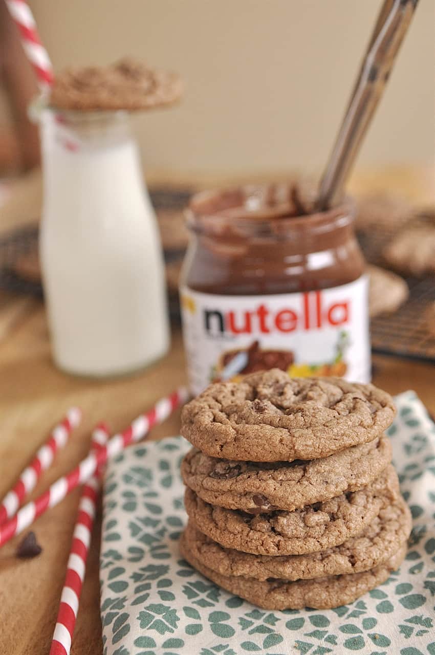 stack of nutella chocolate chip cookies