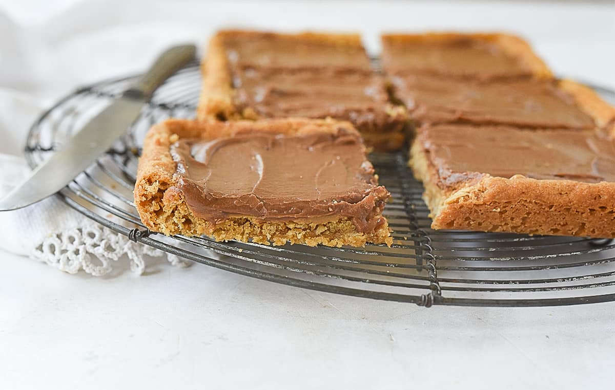 peanut butter bars on a cooling rack