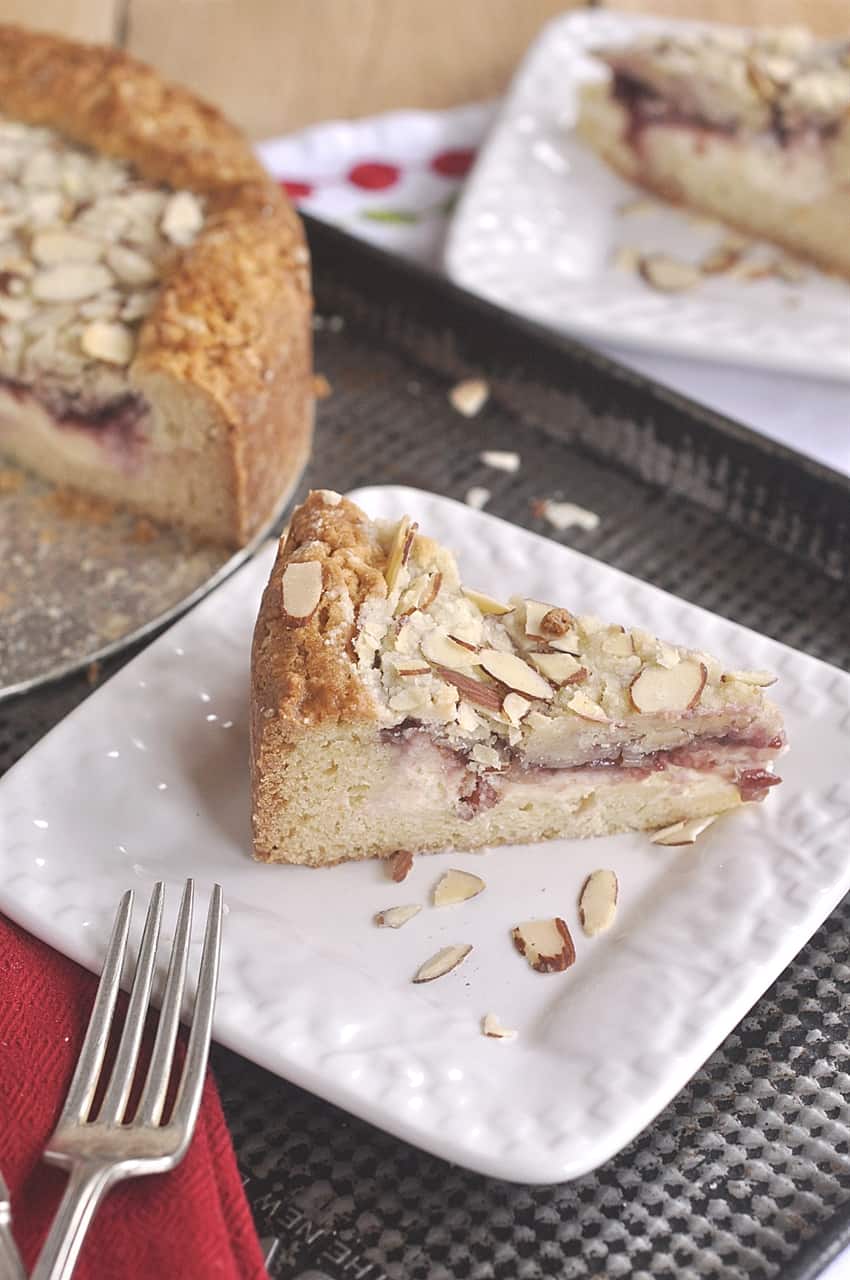 slice of raspberry cream cheese coffee cake