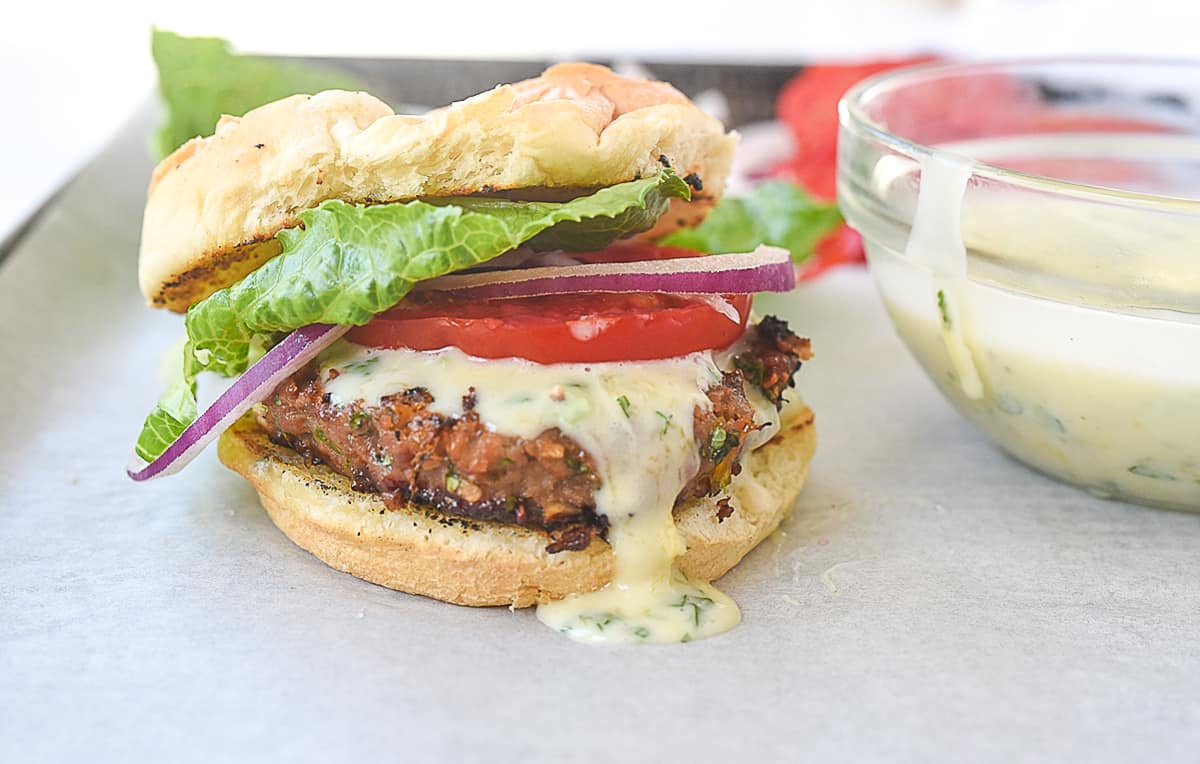 side view of a turkey burger