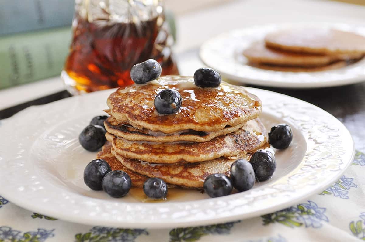 pile of pancakes with blueberries