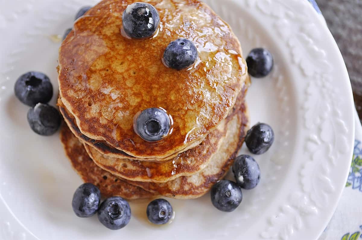 overhead shot of pancakes