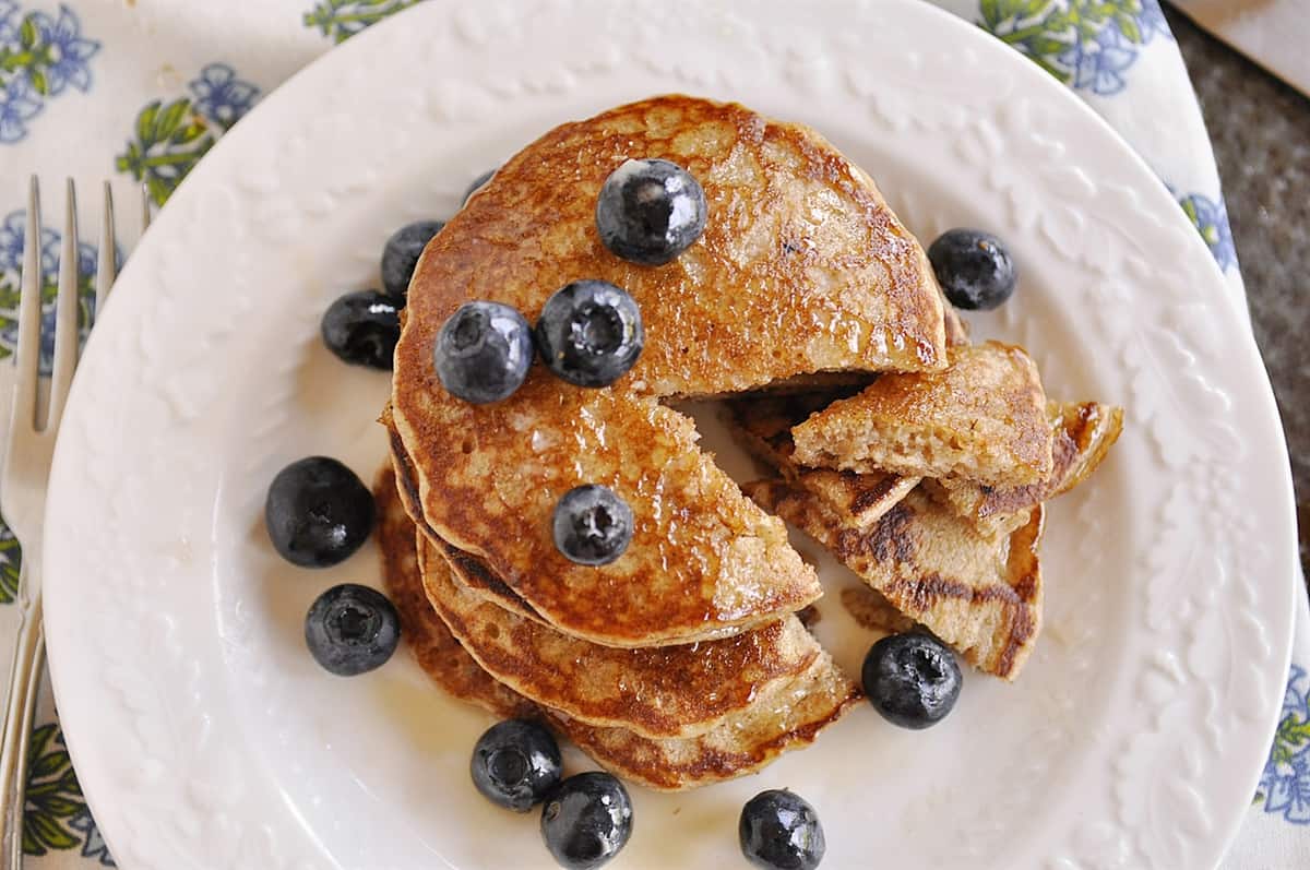 overhead shot of sliced pancakes