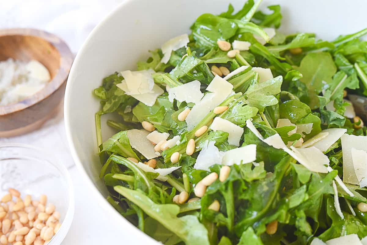 easy arugula salad in a bowl