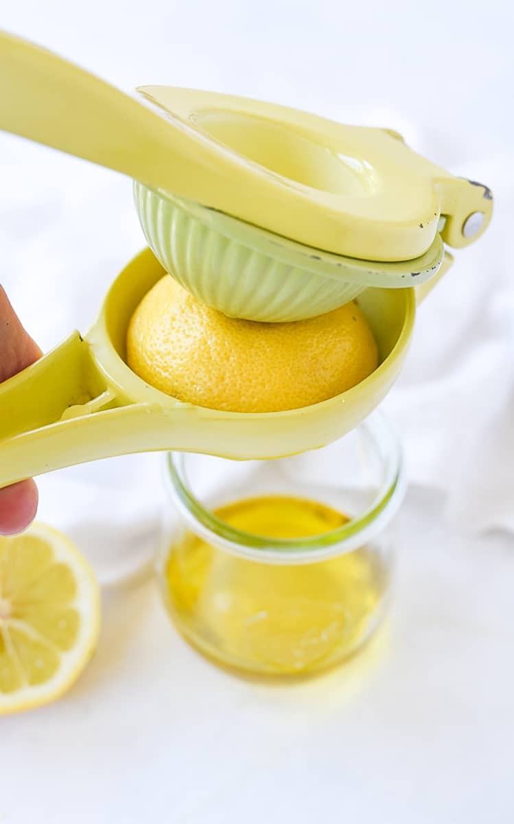 squeeze lemon juice into olive oil
