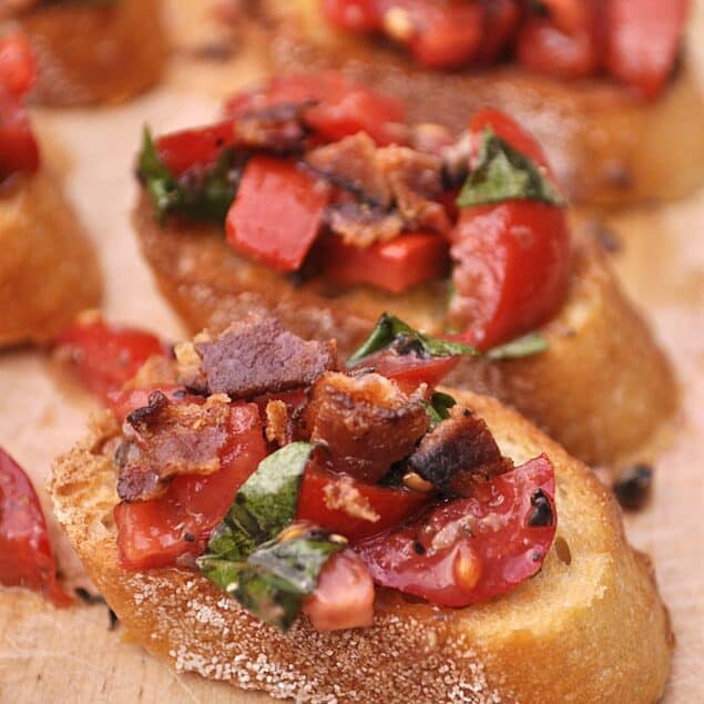 slices of bread with bacon bruschetta