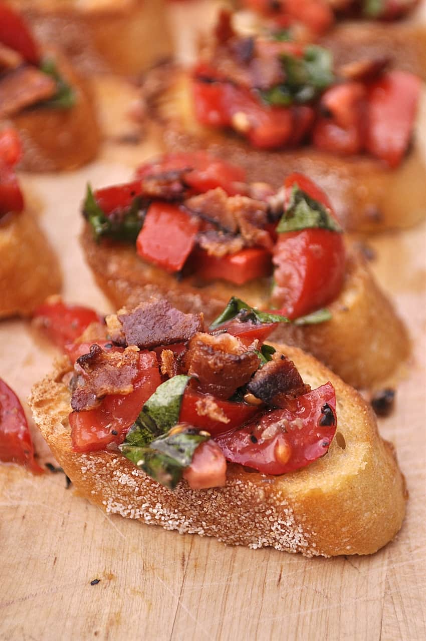 slices of bread with bacon bruschetta