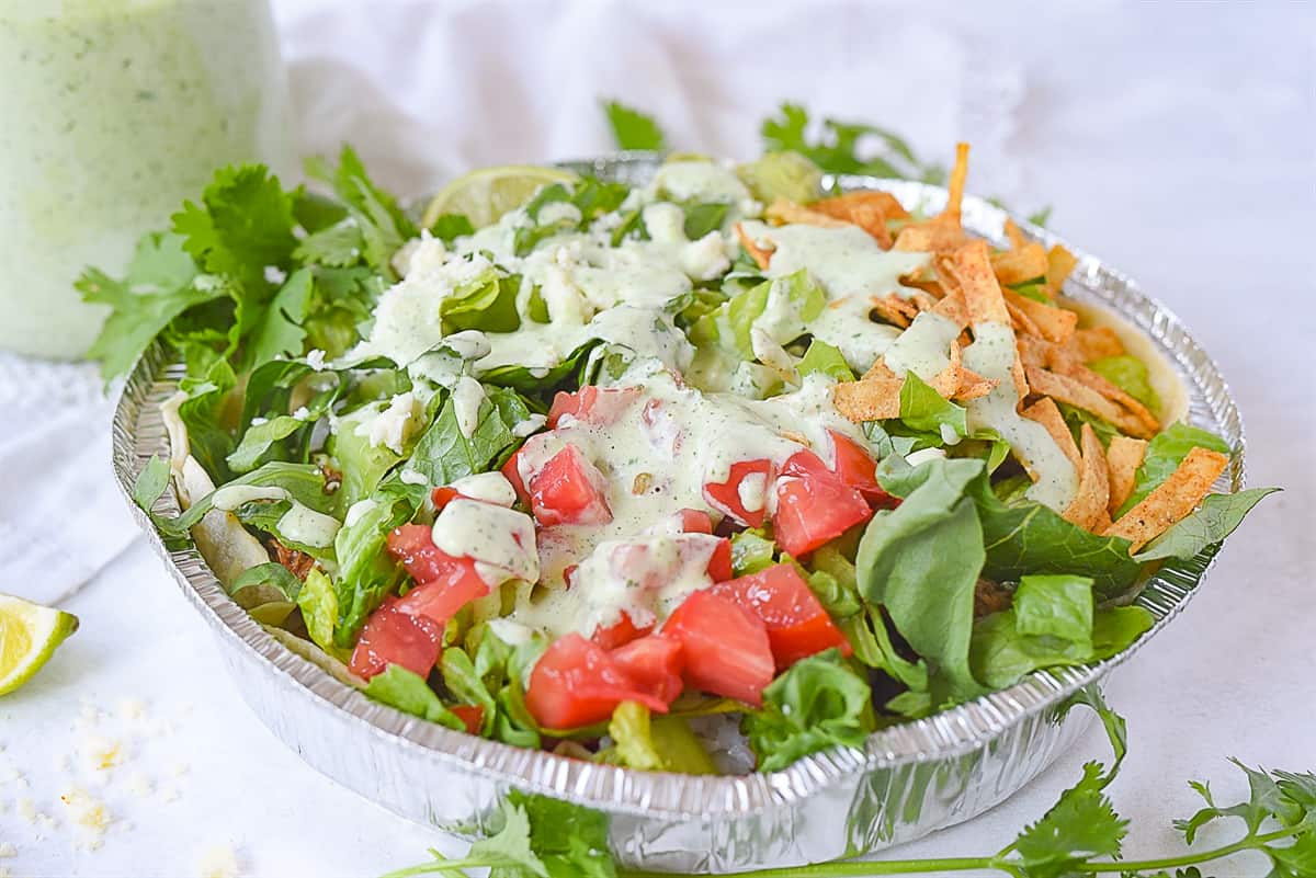 side view of a cafe rio pork salad