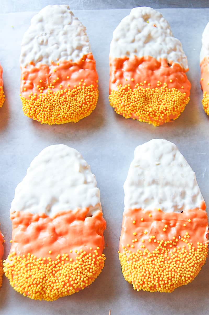 overhead shot of candy corn rice krispie treats