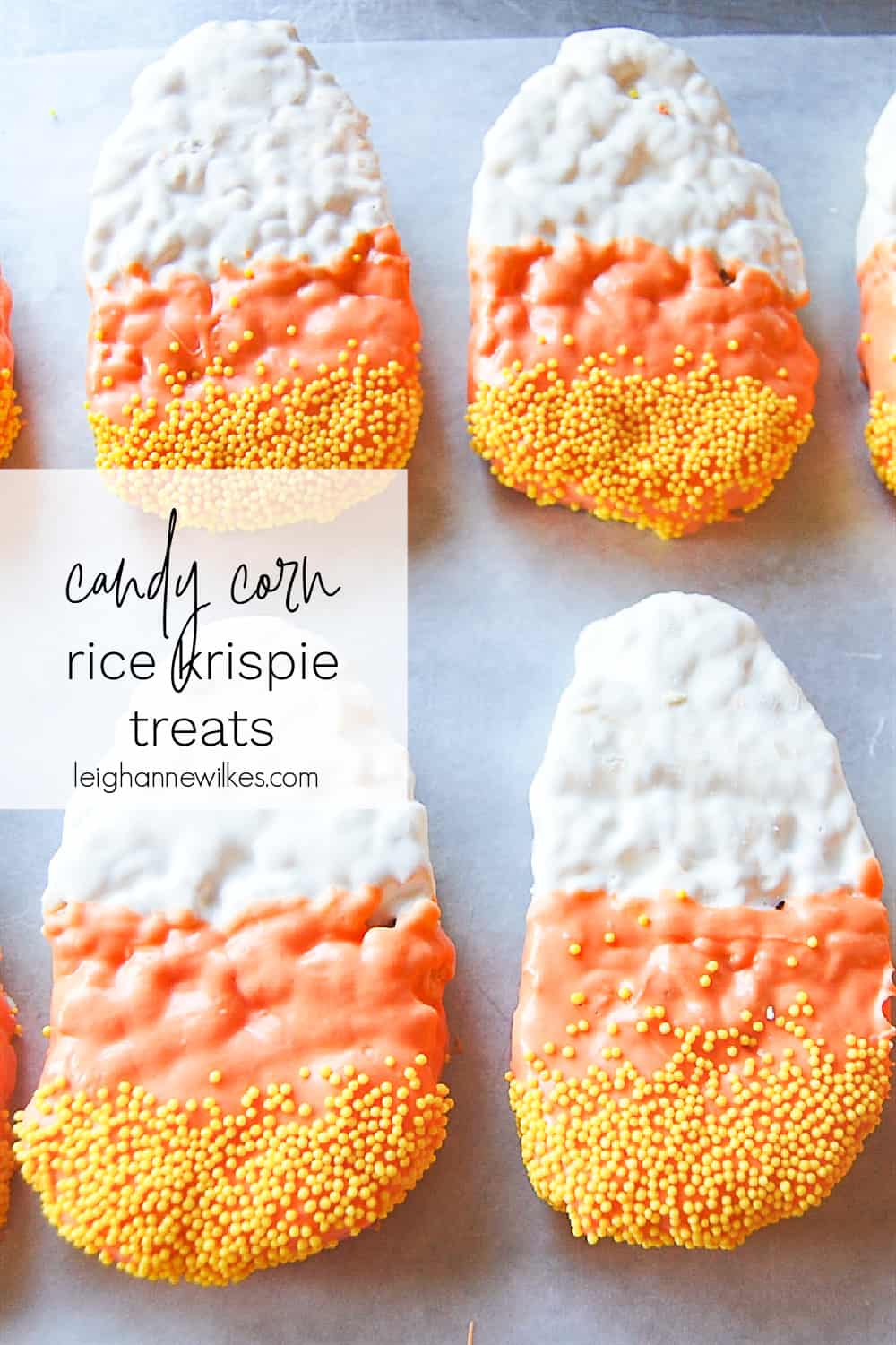 chocolate covered candy corn shaped rice krispie treats