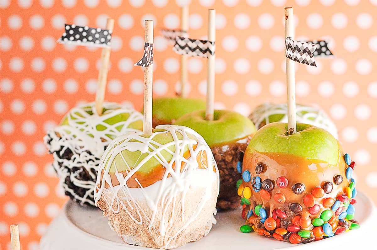 caramel apples on a plate